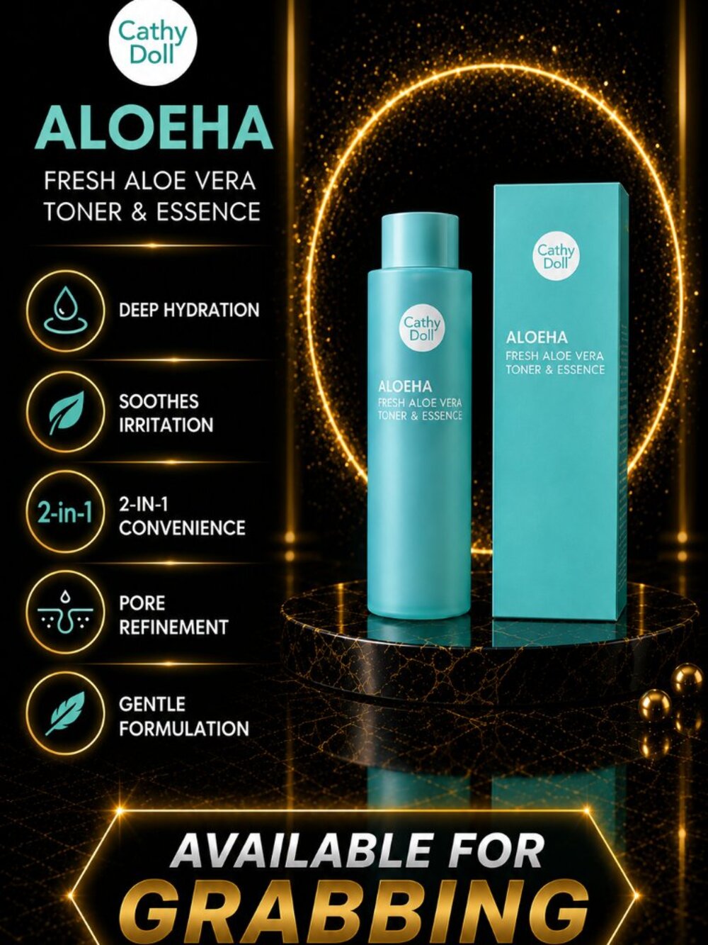 10- CATHY DOLL ALOEHA FRESH ALOE VERA TONER & ESSENCE NEW SEALED